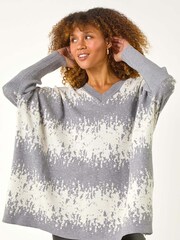 Roman Grey Abstract Stripe Knitted Jumper - Image 1 of 5