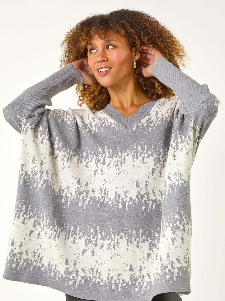 Roman Grey Abstract Stripe Knitted Jumper - Image 1 of 5