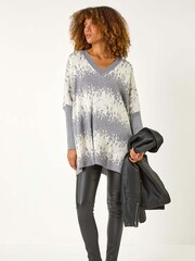 Roman Grey Abstract Stripe Knitted Jumper - Image 3 of 5