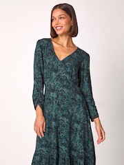 Roman Blue Animal Print Frill Hem Fit & Flare Dress - Image 2 of 5