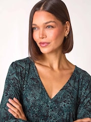 Roman Blue Animal Print Frill Hem Fit & Flare Dress - Image 4 of 5