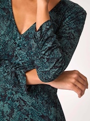 Roman Blue Animal Print Frill Hem Fit & Flare Dress - Image 5 of 5