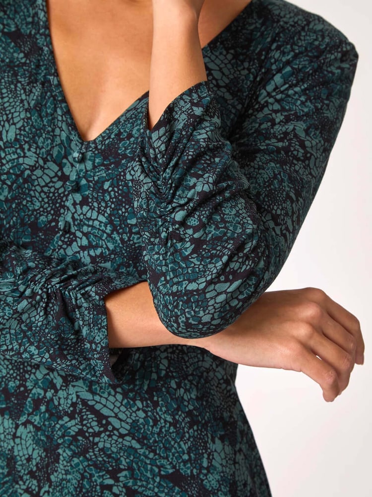 Roman Blue Animal Print Frill Hem Fit & Flare Dress - Image 5 of 5