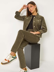 Roman Green Corduroy Straight Stretch Jeans Trousers - Image 1 of 5