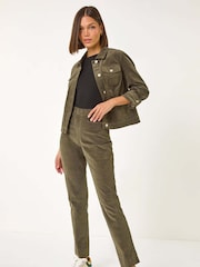 Roman Green Corduroy Straight Stretch Jeans Trousers - Image 2 of 5