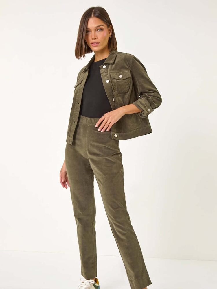 Roman Green Corduroy Straight Stretch Jeans Trousers - Image 2 of 5