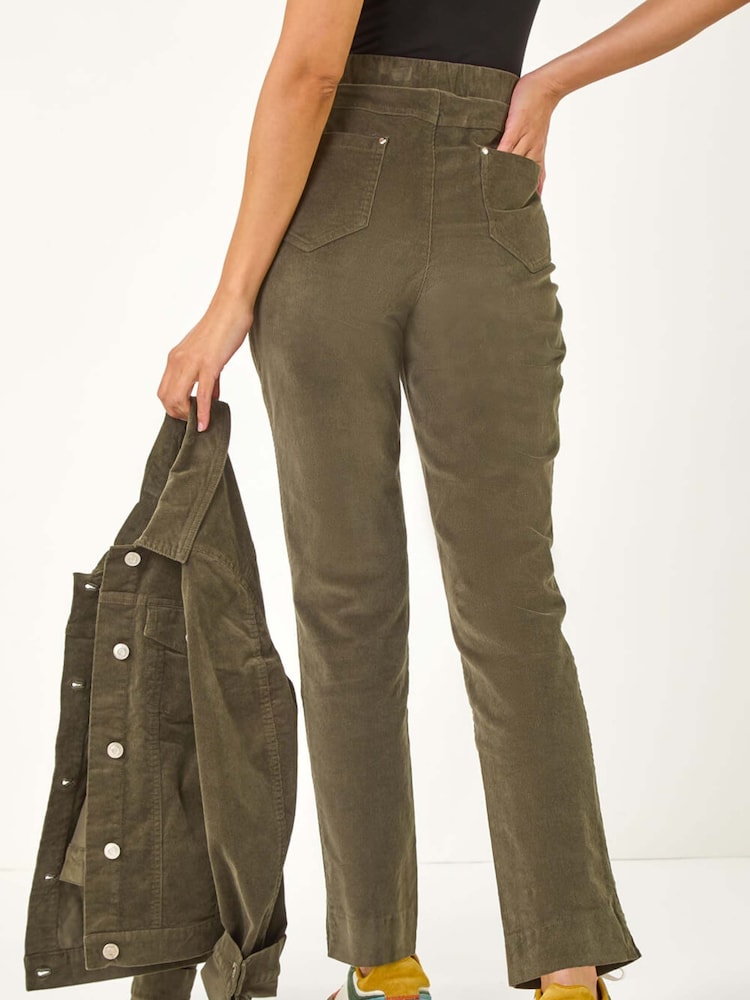 Roman Green Corduroy Straight Stretch Jeans Trousers - Image 3 of 5