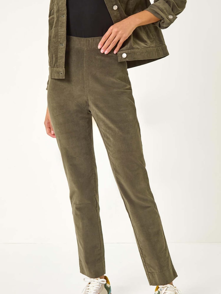 Roman Green Corduroy Straight Stretch Jeans Trousers - Image 4 of 5