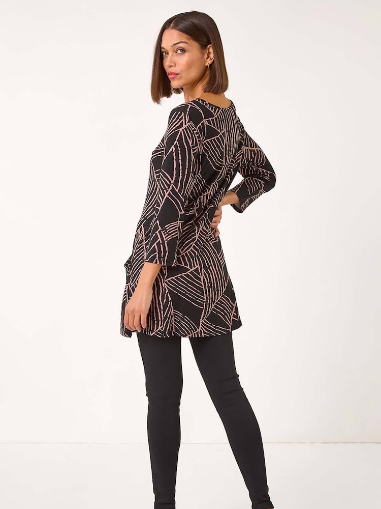 Roman Black Abstract Print Pocket Detail Tunic - Image 2 of 5