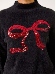 Roman Black Festive Sequin Bow Knit Christmas Jumper - Image 5 of 5