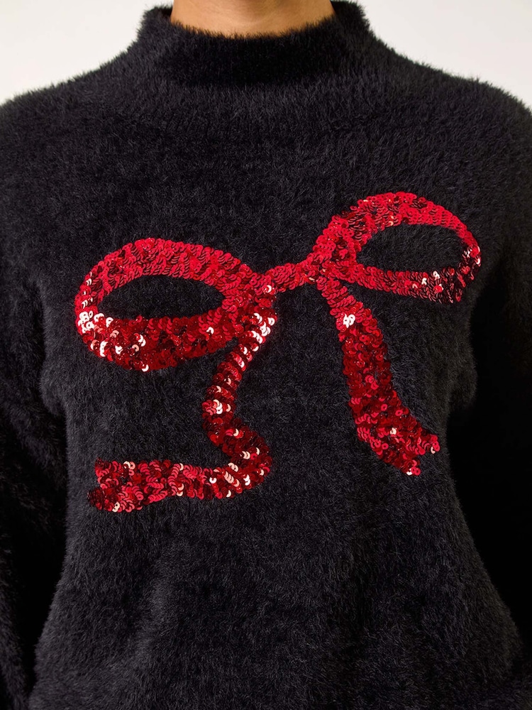 Roman Black Festive Sequin Bow Knit Christmas Jumper - Image 5 of 5