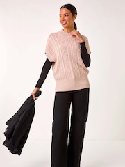 Roman Pink Cable Knit High Neck Vest - Image 1 of 5