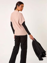 Roman Pink Cable Knit High Neck Vest - Image 3 of 5