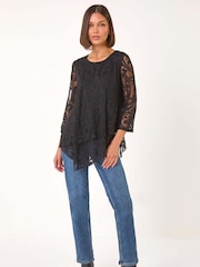 Roman Black Burnout Print Asymmetric Stretch Top - Image 2 of 5