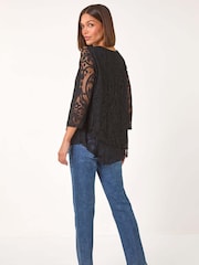 Roman Black Burnout Print Asymmetric Stretch Top - Image 3 of 5