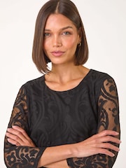 Roman Black Burnout Print Asymmetric Stretch Top - Image 4 of 5