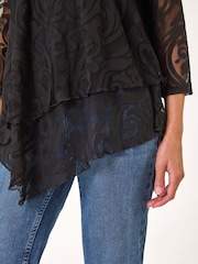Roman Black Burnout Print Asymmetric Stretch Top - Image 5 of 5