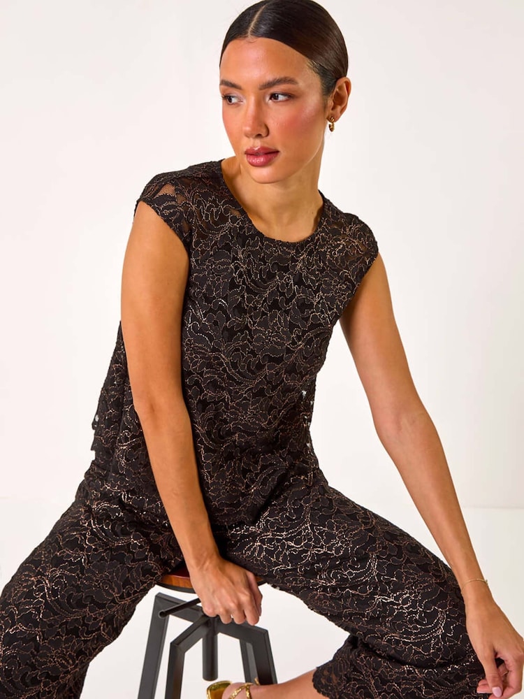 Roman Corded Lace Overlay Jumpsuit - Imagen 1 de 5