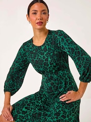 Roman Green Animal Print A-Line Gathered Dress - Image 1 of 5