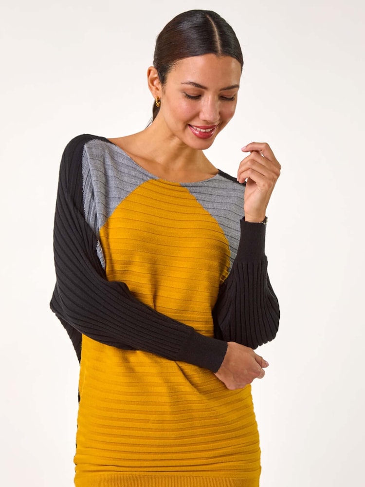 Roman Yellow Colour Block Knit Jumper - Image 1 of 5