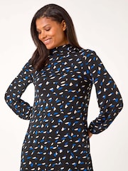 Roman Blue Abstract Print High Neck Tunic Top - Image 2 of 5