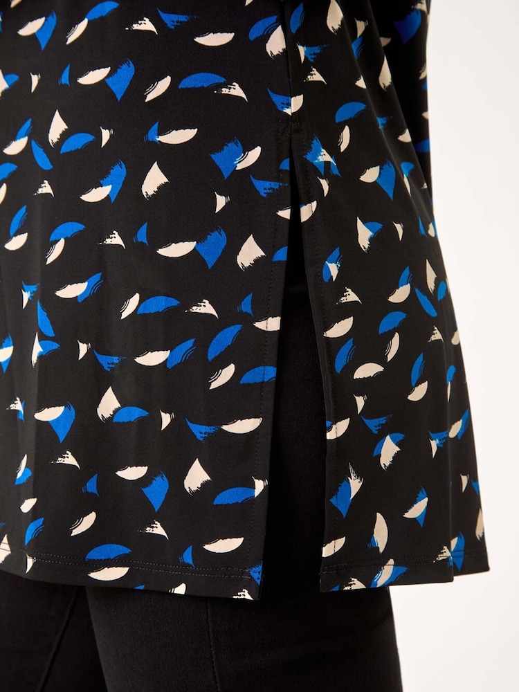 Roman Blue Abstract Print High Neck Tunic Top - Image 5 of 5