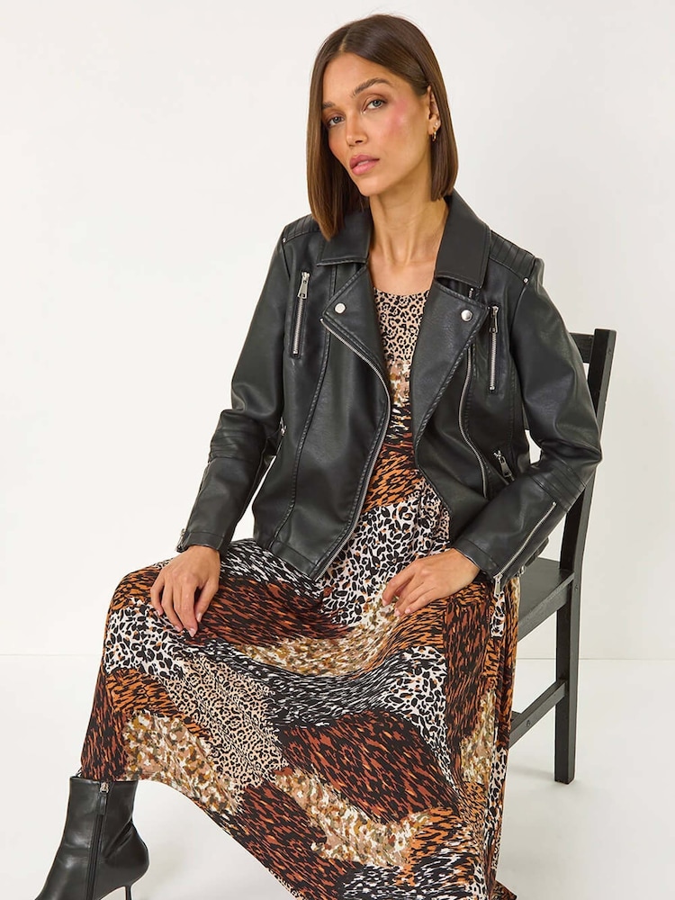 Roman Brown Animal Print Hanky Hem Midi Dress - Image 1 of 5