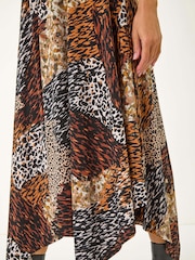 Roman Brown Animal Print Hanky Hem Midi Dress - Image 5 of 5