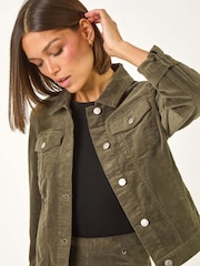 Roman Green Corduroy Pocket Detail Stretch Jacket - Image 4 of 5