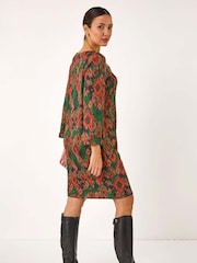 Roman Green Print Tab Detail Shift Dress - Image 2 of 5