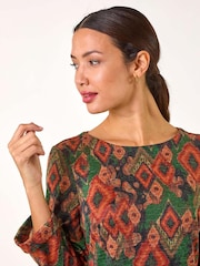 Roman Green Print Tab Detail Shift Dress - Image 4 of 5