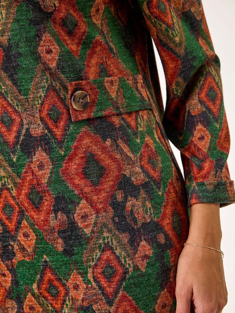 Roman Green Print Tab Detail Shift Dress - Image 5 of 5