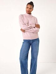 Roman Pink Faux Fur Pearl Roll Neck Knit Jumper - Image 1 of 5