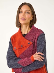 Roman Red Colourblock Button Collar Knit Cardigan - Image 1 of 5