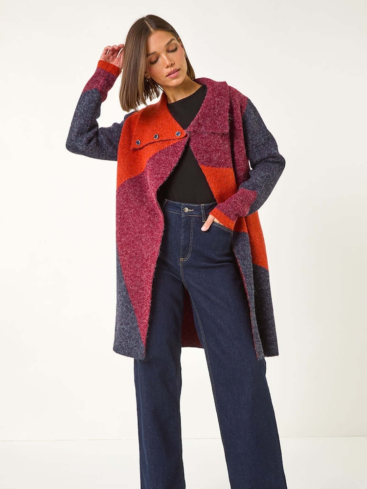 Roman Red Colourblock Button Collar Knit Cardigan - Image 2 of 5