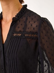 Roman Black Dobby Lace Front Pleated Blouse - Image 5 of 5