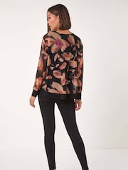Roman Natural Floral Mesh Overlay Stretch Top - Image 3 of 5