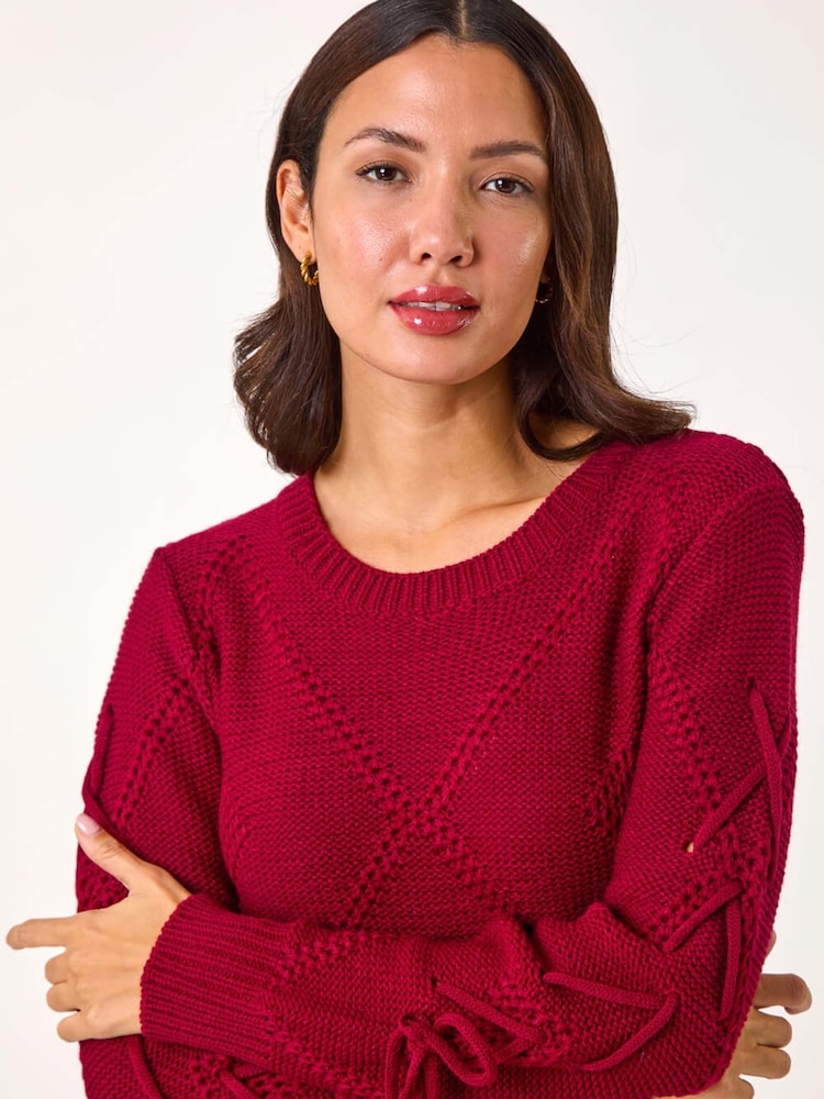 Roman Red Diamond Stitch Detail Knit Jumper - Image 1 of 5