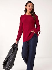 Roman Red Diamond Stitch Detail Knit Jumper - Image 3 of 5