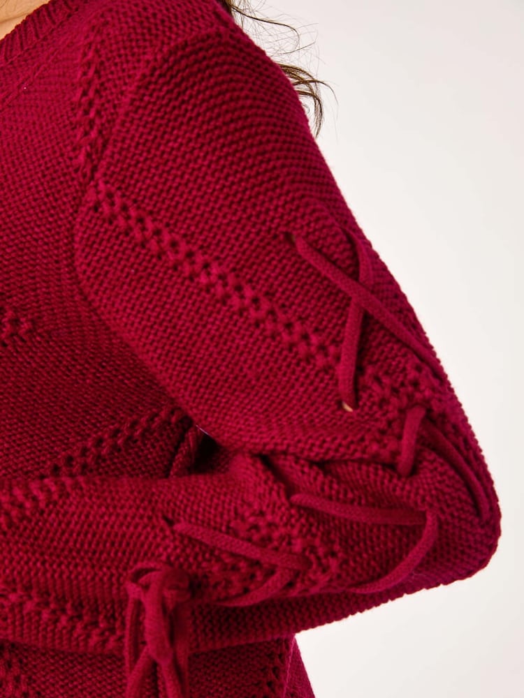 Rot - Roman Strickpullover mit Rautendetail - Bild 5 von 5 Rot - Roman Strickpullover mit Rautendetail - Bild 5 von 5