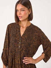 Roman Brown Floral Print Paisley Pintuck Blouses - Image 4 of 5