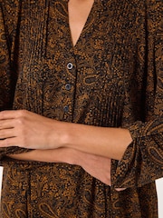 Roman Brown Floral Print Paisley Pintuck Blouses - Image 5 of 5