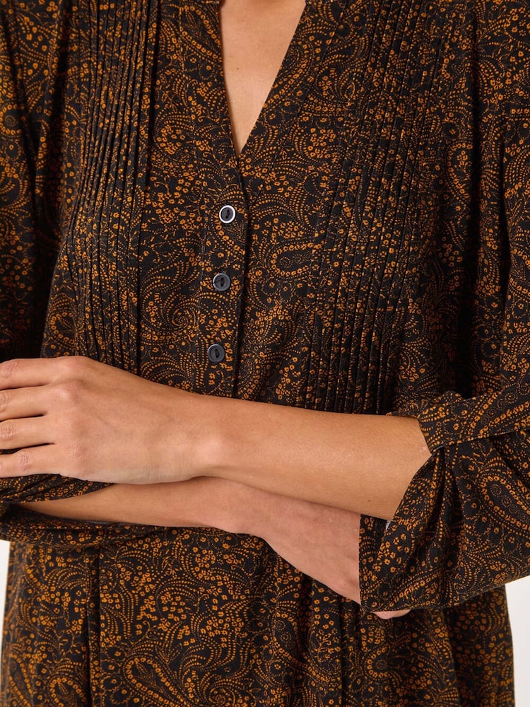 Roman Brown Floral Print Paisley Pintuck Blouses - Image 5 of 5