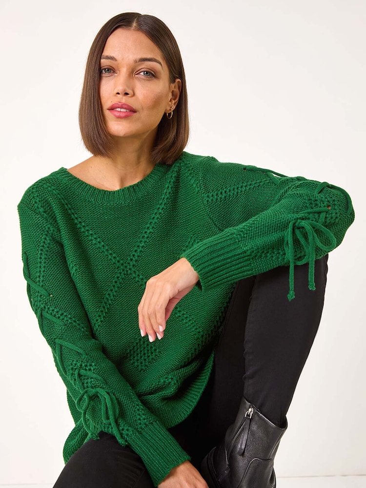 Roman Green Diamond Stitch Detail Knit Jumper - Image 1 of 5