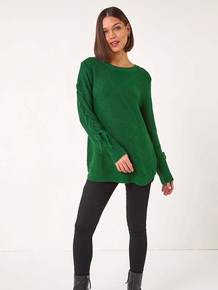 Roman Green Diamond Stitch Detail Knit Jumper - Image 2 of 5