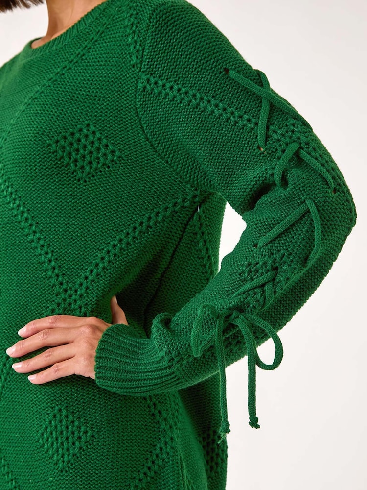 Roman Green Diamond Stitch Detail Knit Jumper - Image 5 of 5