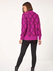 Roman Pink Diamond Print Tinsel High Neck Jumper - Image 3 of 5