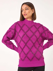 Roman Pink Diamond Print Tinsel High Neck Jumper - Image 4 of 5