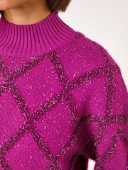 Roman Pink Diamond Print Tinsel High Neck Jumper - Image 5 of 5