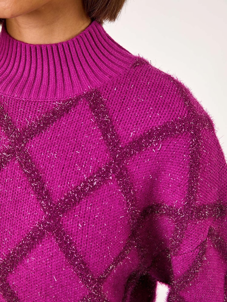 Roman Pink Diamond Print Tinsel High Neck Jumper - Image 5 of 5